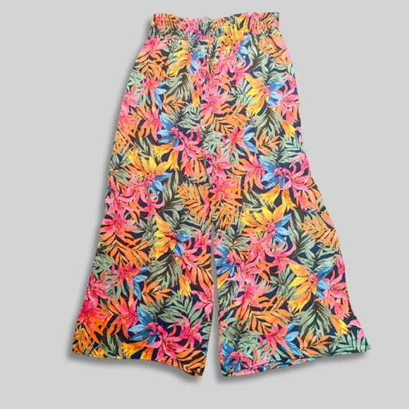 Shade & Shore Wide Leg Pants Slit Smocked Waist Tropical Print Multicolor W XL - Picture 2 of 11